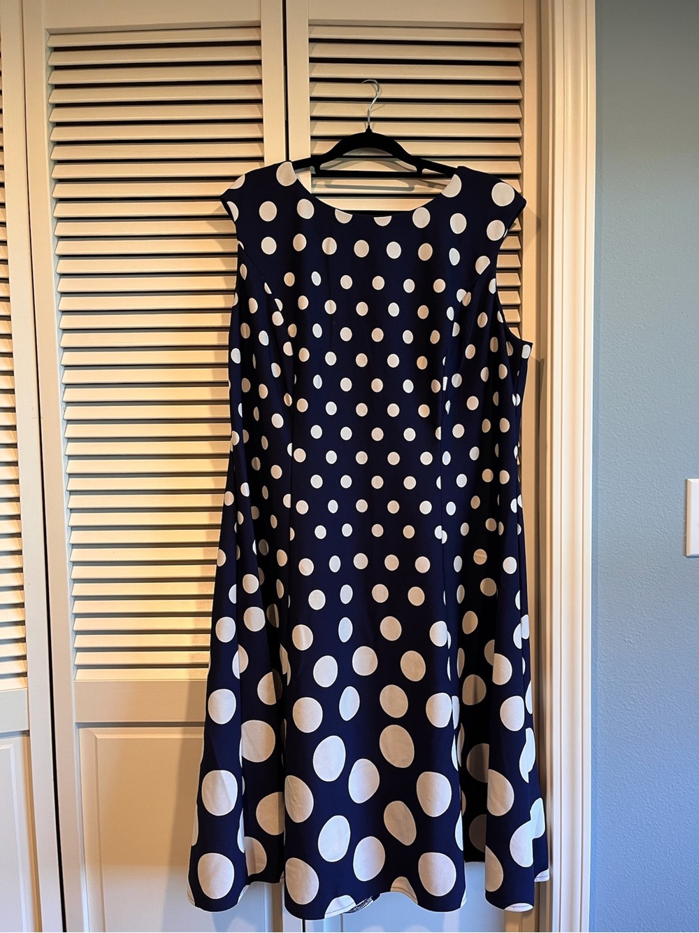 London Times Navy and White Polka Dot Midi Dress